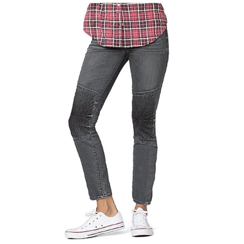 MM Vintage Black Biker Motto Skinny Embroidered Jeans Sz 27